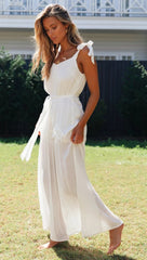 White Shoulder-Tie Jumpsuit