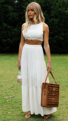 White Crossover Back Top Maxi Skirt Sets