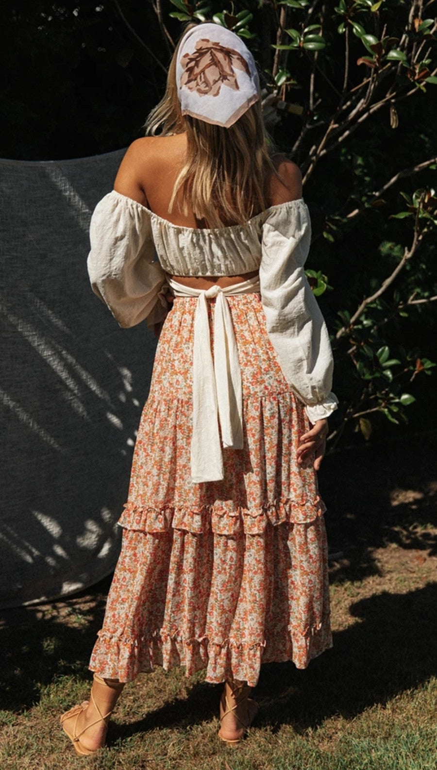 White Crop Top and Floral Skirt Sets