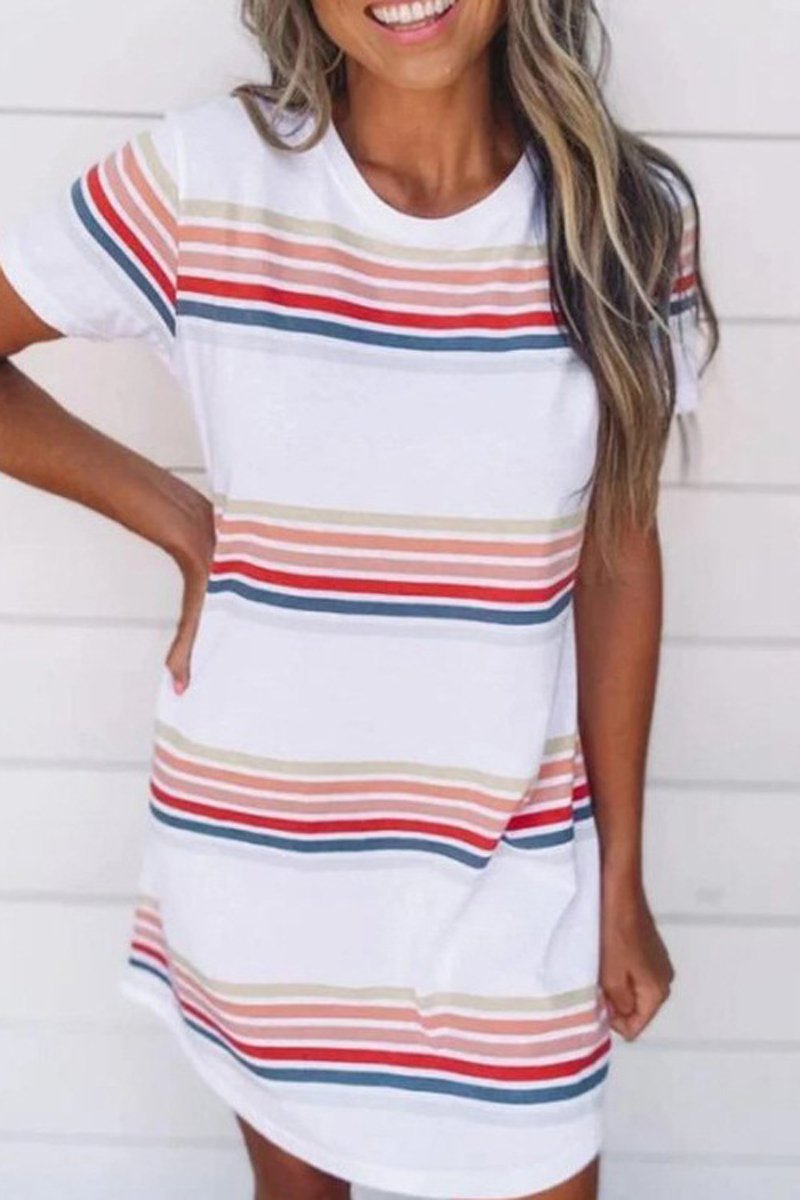 Colorful Stripe Short Sleeve Dress