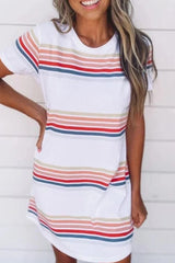 Colorful Stripe Short Sleeve Dress