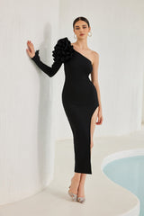 Enya One Shoulder Slit Midi Dress