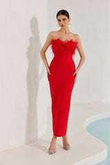 Diaz Feather Tassel Maxi Bandage Dress â€?Red