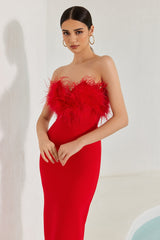 Diaz Feather Tassel Maxi Bandage Dress â€?Red