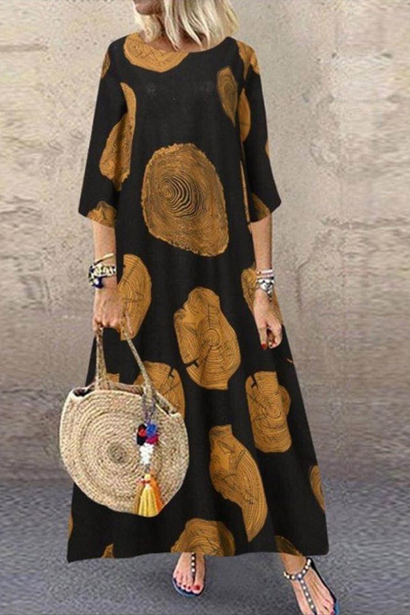 Vintage Three Quarter Sleeve Maxi Dress