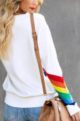 Rainbow Striped White Sweater