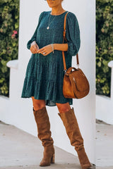 Puff Sleeve Back Slit Long Sleeve Dress