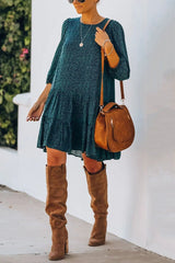 Puff Sleeve Back Slit Long Sleeve Dress