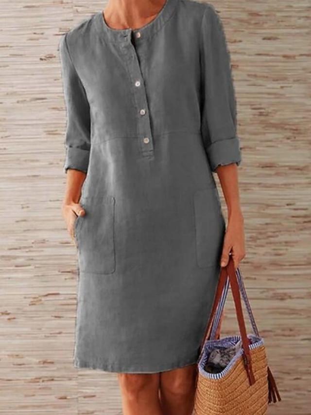 Women's Shift Dress Knee Length Dress - 3/4 Length Sleeve Summer Fall Hot Casual vacation dresses Red Orange Khaki Dark Gray Gray Light Blue S M L XL XXL 3XL 4XL 5XL