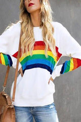 Rainbow Striped White Sweater