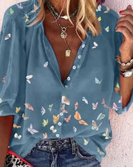 Zipper V Neck Butterfly Top