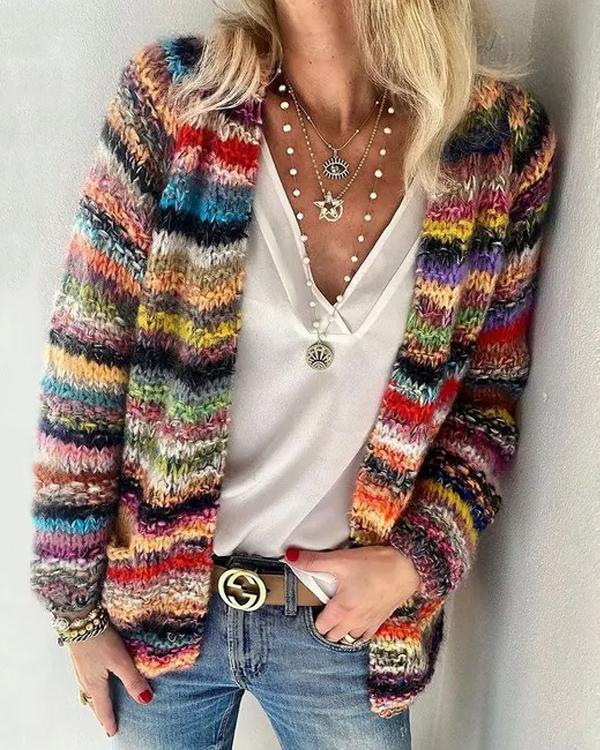 Colorful Striped Sweater Cardigan