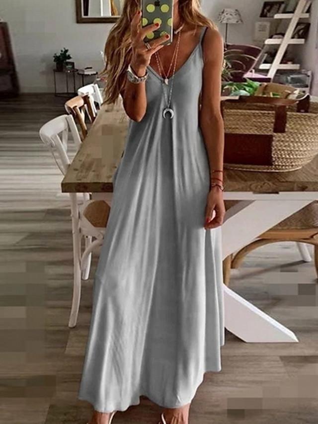 Women's Strap Dress Maxi long Dress Sleeveless Color Gradient Summer