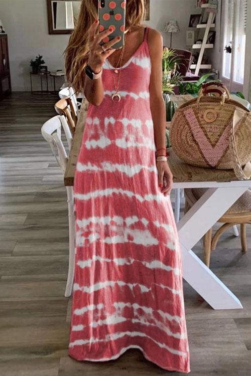 Tie Dye Striped Maxi Dress