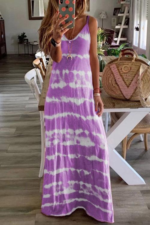 Tie Dye Striped Maxi Dress