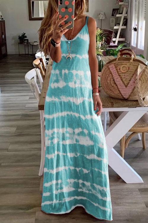 Tie Dye Striped Maxi Dress