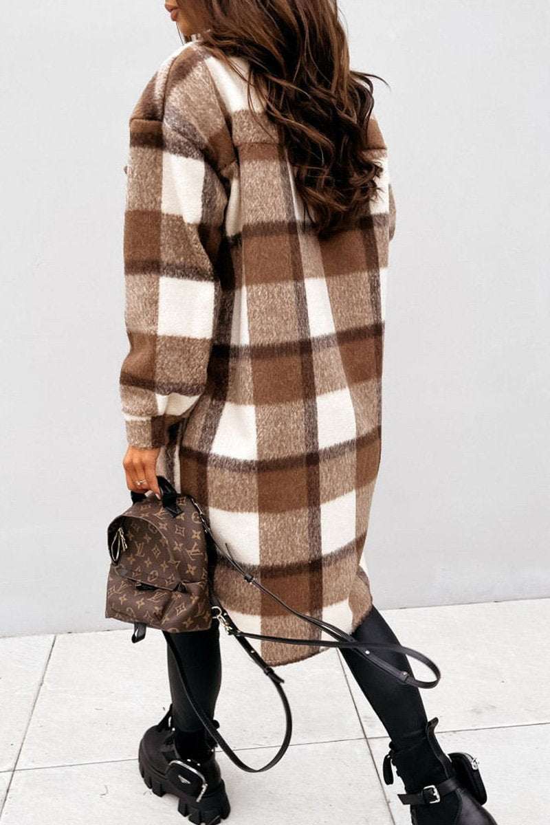 Tartan Mid-Length Woolen Coat