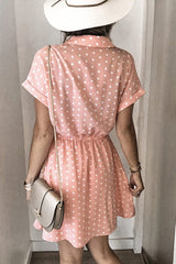 Polka Dot Print Drawstring Waist Dress