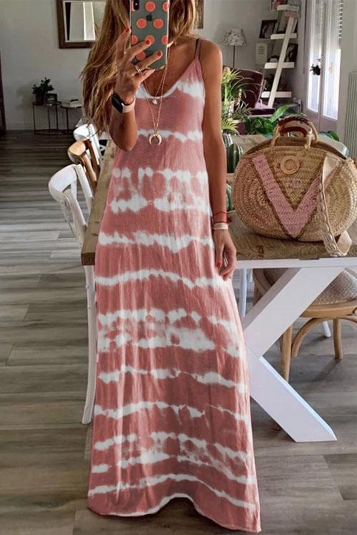 Tie Dye Striped Maxi Dress