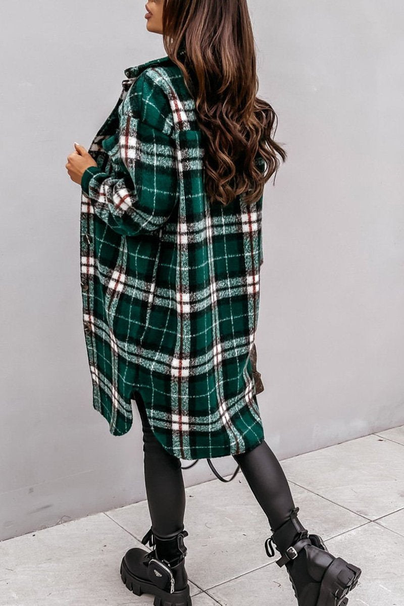 Tartan Mid-Length Woolen Coat