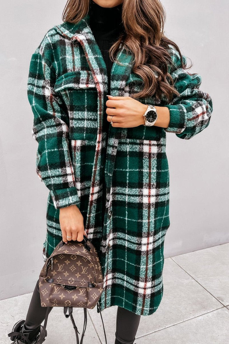 Tartan Mid-Length Woolen Coat