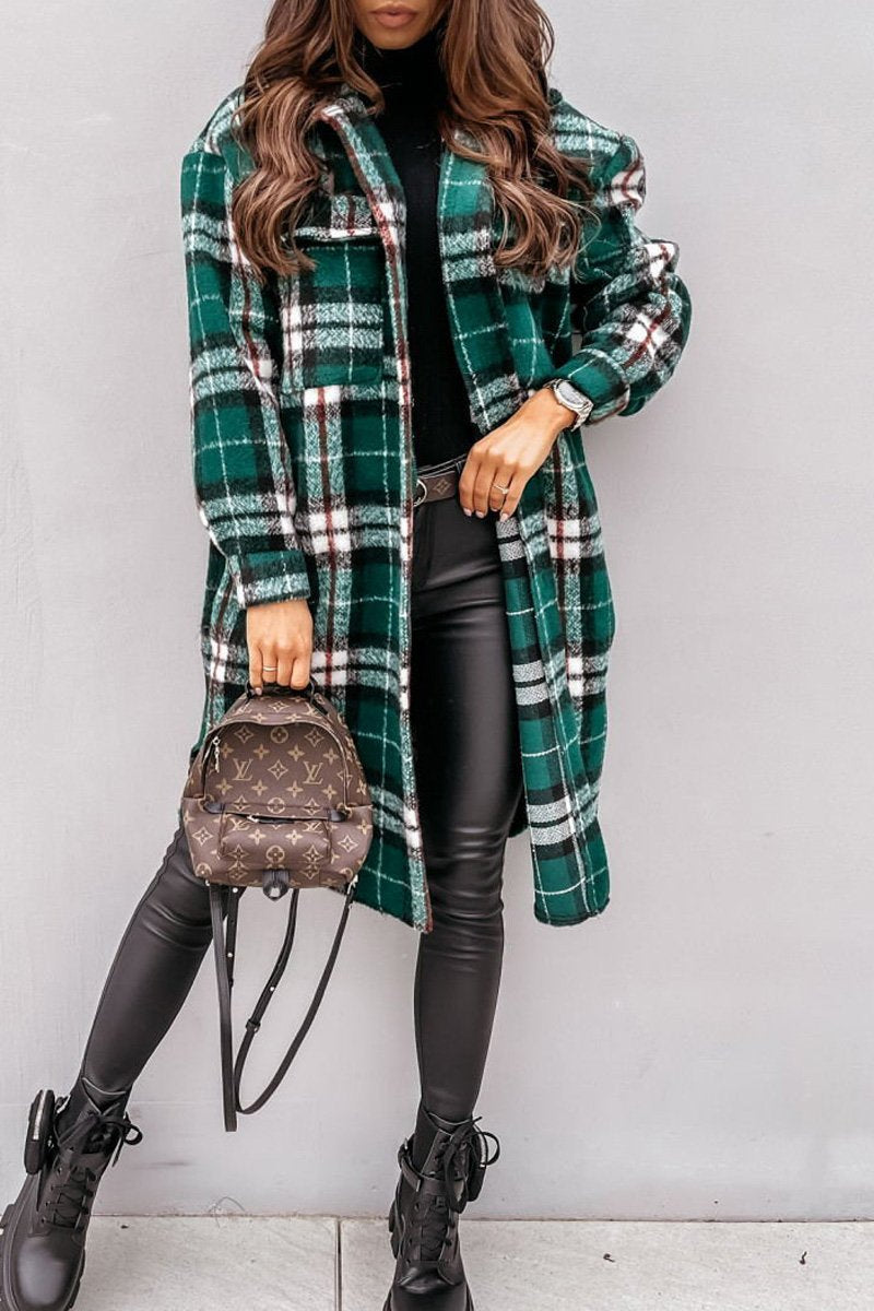 Tartan Mid-Length Woolen Coat