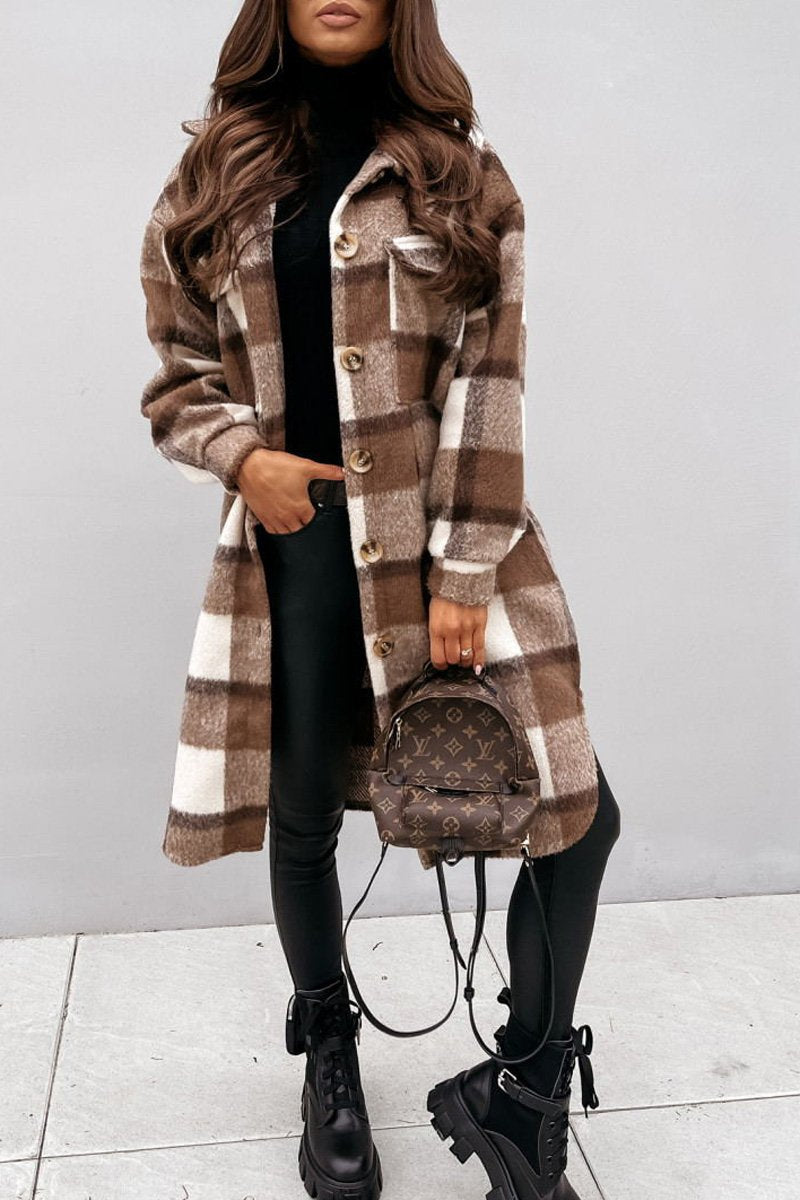 Tartan Mid-Length Woolen Coat