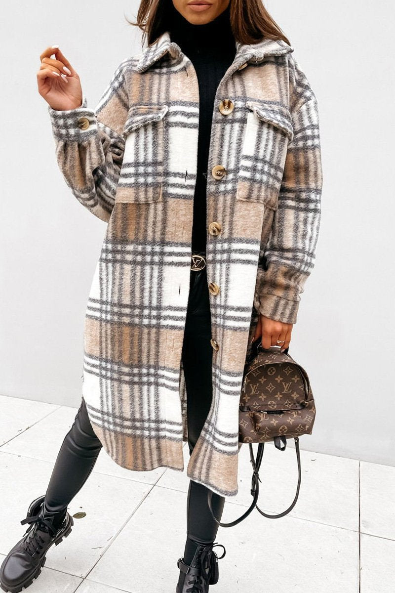 Tartan Mid-Length Woolen Coat