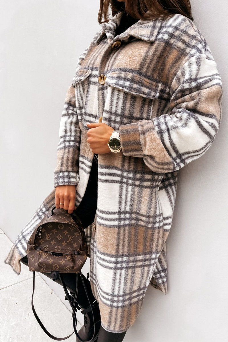 Tartan Mid-Length Woolen Coat