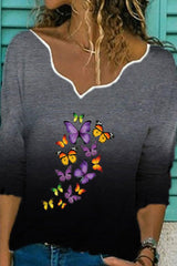 Butterfly Print Sweetheart Neck T-Shirt