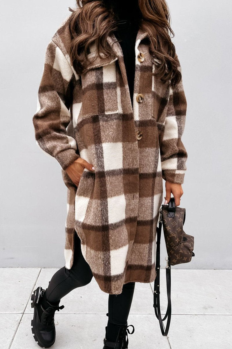 Tartan Mid-Length Woolen Coat