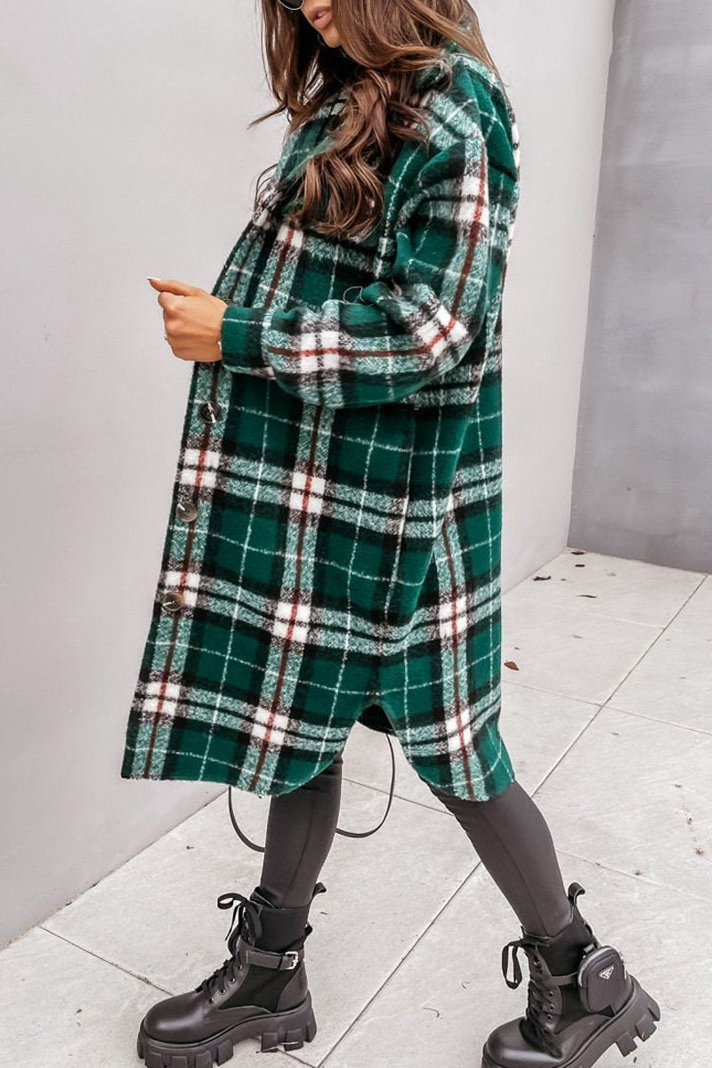 Tartan Mid-Length Woolen Coat