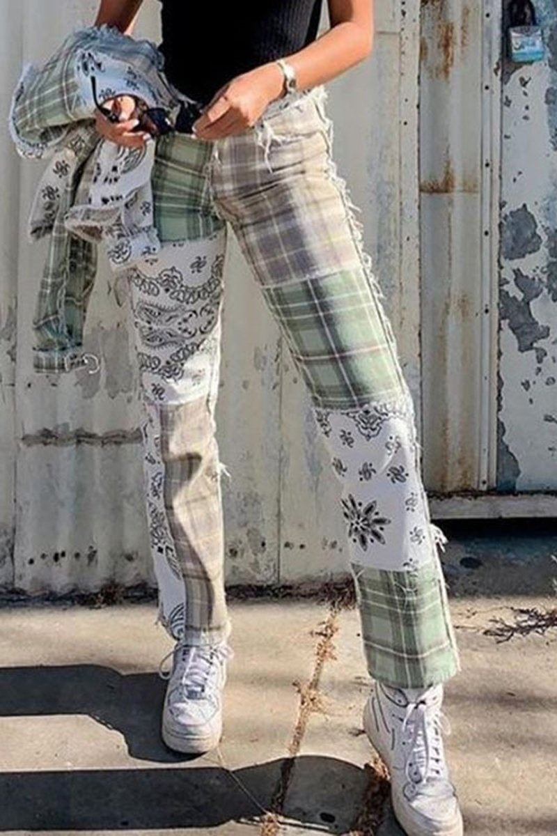 Vintage Patchwork Denim Burrs Pants