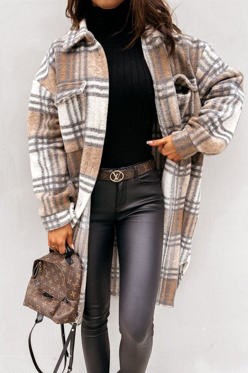 Tartan Mid-Length Woolen Coat