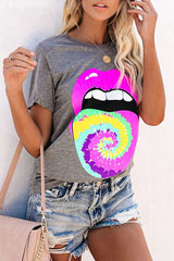 Tie-Dyed Lip Print Short Sleeve T-Shirt