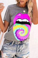 Tie-Dyed Lip Print Short Sleeve T-Shirt