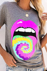 Tie-Dyed Lip Print Short Sleeve T-Shirt