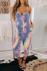 Tie Dye Strap V-Neck Sleeveless Jumpsuit
