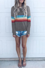 Rainbow Stripe Round Neck Long Sleeve Top