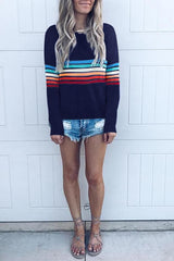 Rainbow Stripe Round Neck Long Sleeve Top
