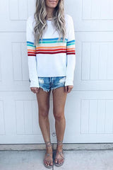 Rainbow Stripe Round Neck Long Sleeve Top
