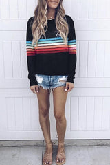 Rainbow Stripe Round Neck Long Sleeve Top