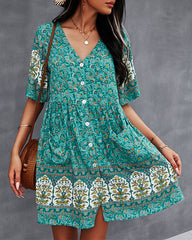 Casual Vintage Boho V-Neck Print Dress