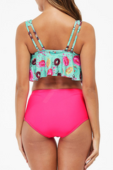 Ruffled Printed High Waist Two Piece Swimwear