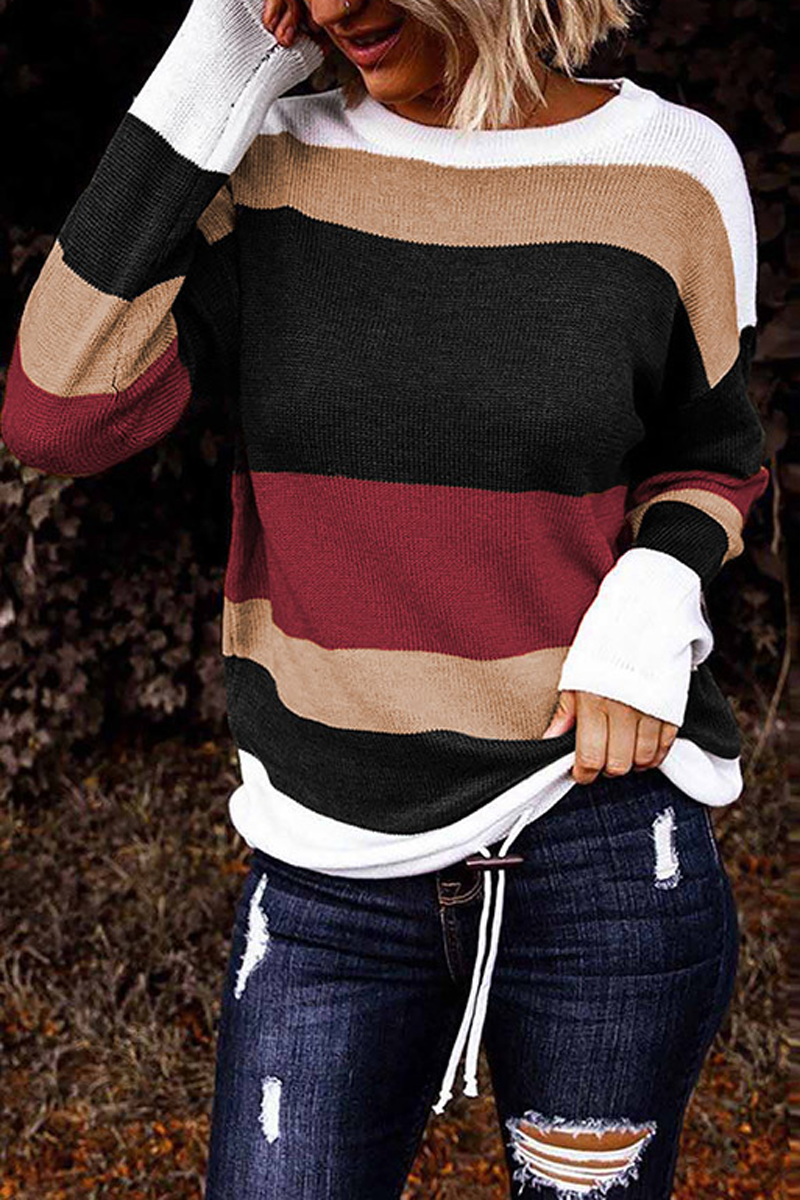 Color Stripe Round Neck Sweater