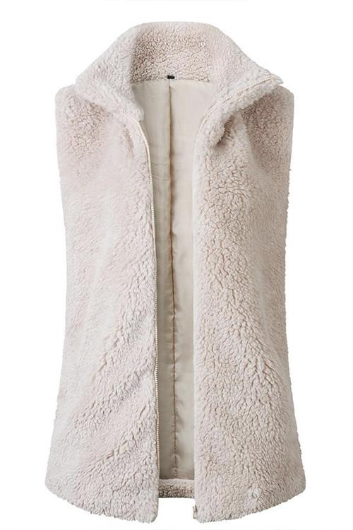 Caitlin Fleece Solid Zipper Waistcoat