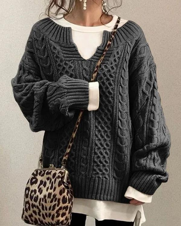 Chic V Neck Hand Twist Sweater