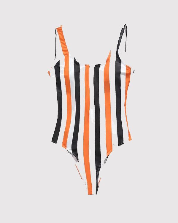 Zipper Striped One-piece Swimsuit