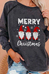 Cartoon Print Christmas Round Neck Sweatshirt