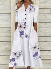 Butterfly Print Long Sleeve Casual Maxi Dress